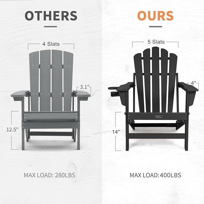 FUNBERRY Folding Adirondack Chairs Set of 2, All Weather HDPE Wood Texture Fire Pit Chairs with Cup Holder for Outdoor - Photo 3