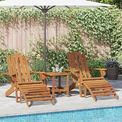 Natural Solid Acacia Wood Foldable Adirondack Chair Set of 2, Medium Size Outdoor Patio Furniture with Wide Armrests for Garden, Balcony, and Deck, Durable Weather-Resistant