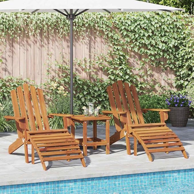Solid Acacia Wood Folding Adirondack Chair Set of 2 - Photo 1