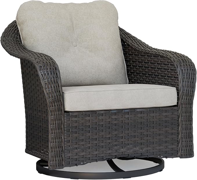 Wicker Swivel Rocking Chairs - Outdoor Brown Wicker Swivel Glider Chair Outdoor Rocking Chair with Water-Resistant Cushions, Beige
