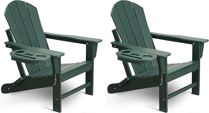 Adirondack Chair Set of 2, HDPE Folding Adirondack Chair with Multifunctional Cup Holder - Photo 1
