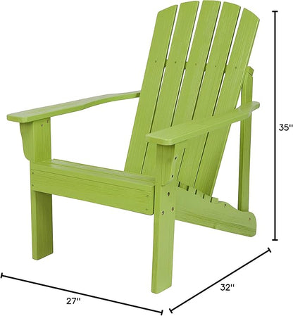 Shine Company Mid-Century Modern Wooden Adirondack Chair, Outdoor Patio Firepit Chairs, Back & Seat Pre-Assembled, Lime Green