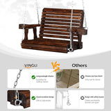 VINGLI Heavy Duty 440 LBS 1-Person Wooden Patio Porch Swing with Deeper Seat & Higher Backrest & Extra Cup Holder for - Photo 3
