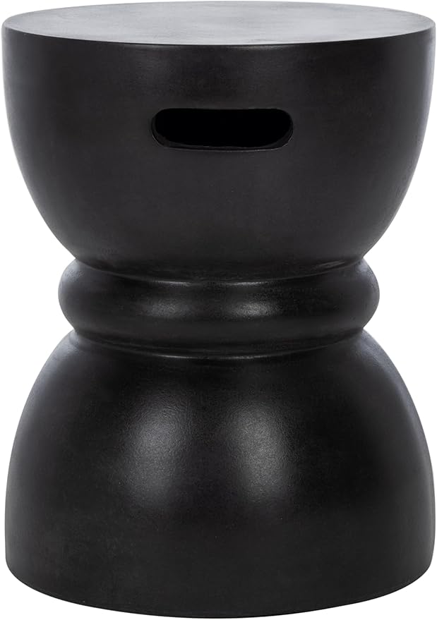 SAFAVIEH Outdoor Haruki Black Modern Concrete Round Accent Table