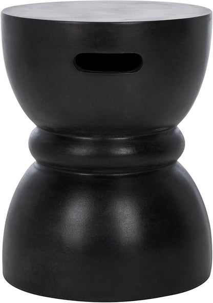 SAFAVIEH Outdoor Haruki Black Modern Concrete Round Accent Table