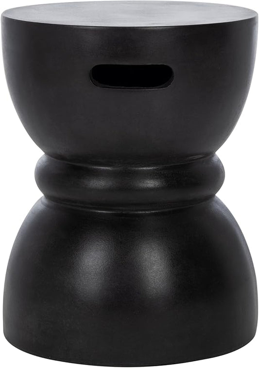 SAFAVIEH Outdoor Haruki Black Modern Concrete Round Accent Table