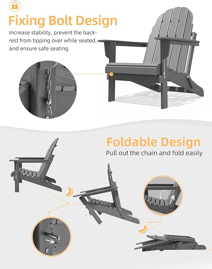 Folding Adirondack Chair - Durable HDPE Poly Lumber All-Weather Resistant - Photo 5
