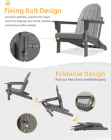 Folding Adirondack Chair - Durable HDPE Poly Lumber All-Weather Resistant - Photo 5