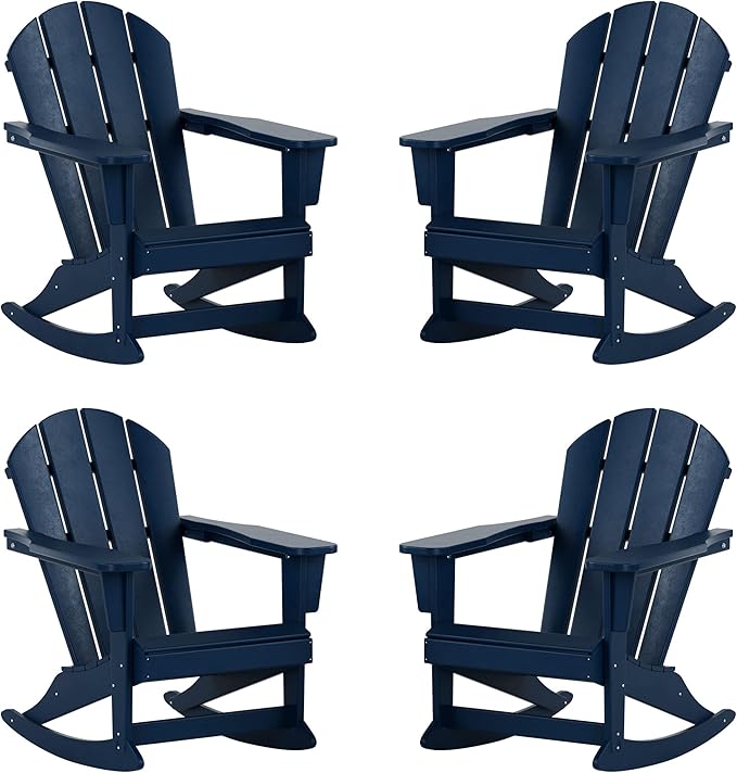 WestinTrends Malibu Outdoor Patio Porch Rocking Adirondack Chair (Set of 4), Navy Blue