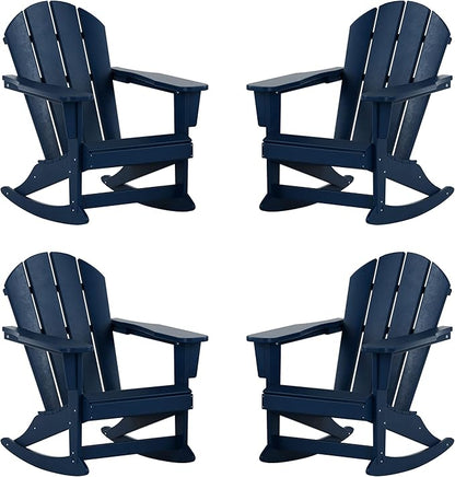WestinTrends Malibu Outdoor Patio Porch Rocking Adirondack Chair (Set of 4), Navy Blue