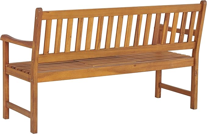 Bristol Two-Seat Outdoor Bench with Pop-Up Center Table, Weather-Resistant Acacia Wood, Natural Finish, Ideal for Patio, Porch, or Garden, Dimensions: 60 in. W x 26 in. D x 37 in. H