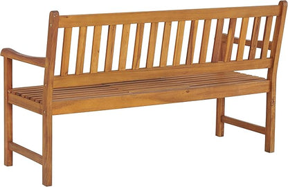 Bristol Two-Seat Outdoor Bench with Pop-Up Center Table, Weather-Resistant Acacia Wood, Natural Finish, Ideal for Patio, Porch, or Garden, Dimensions: 60 in. W x 26 in. D x 37 in. H