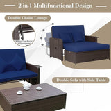 COSTWAY Patio Rattan Daybed with Cushions, Outdoor Wicker Loveseat Sofa with Storage Ottoman - Photo 8