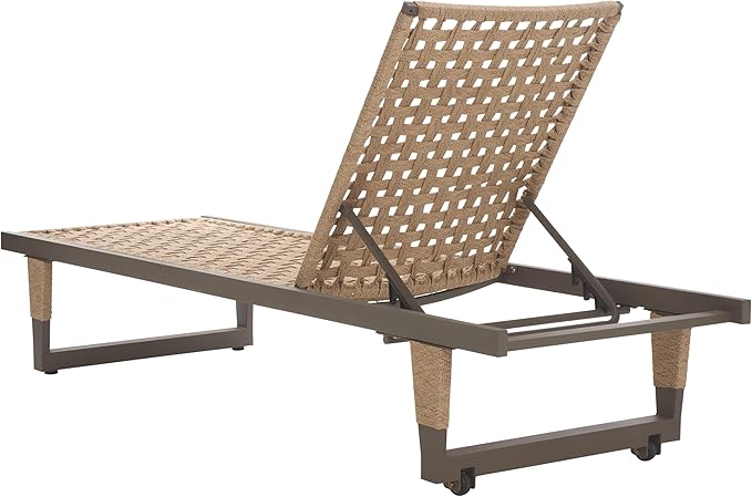 SAFAVIEH Outdoor Patio Furniture Collection - Arthur Grey & Heather Tan Woven Rope Chaise Lounge Chair, Adjustable Reclining Sun Lounger, Modern Poolside & Deck Seating (PAT7760A)
