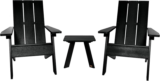 Highwood Italica Modern Adirondack 3pc Set, Includes 2 Adirondack Chairs and One Side Table, Black - Photo 1