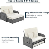 Modern Outdoor Rattan Double Chaise Lounge, 2-Person Reclining Sunbed with 3-Height Adjustable Back - Photo 4