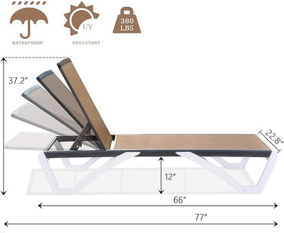Domi Chaise Lounge Outdoor, Patio Lounge Chair with Aluminum Frame, All Weather Pool Lounge Chair for Deck Lawn Backyard, Brown Textilene