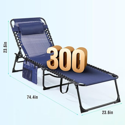 Unovivy Tanning Chairs with Face Hole Set of 2, Patio Lounge Chairs with 5-Position Reclining Back, Portable Folding Outdoor Lounge Chair for Sunbathing, Pool, Patio, Camping