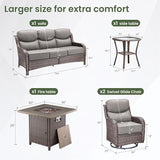 Luxury Patio Furniture Set with 6-inch Thick Cushion, Outdoor Furniture with Fire Pit Table, Swivel Chairs, Side Table - Photo 5