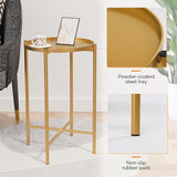 VINGLI Round Metal Side Table with Removable Tray, Outdoor Patio Coffee Table, Waterproof End Table for Small Spaces - Photo 5
