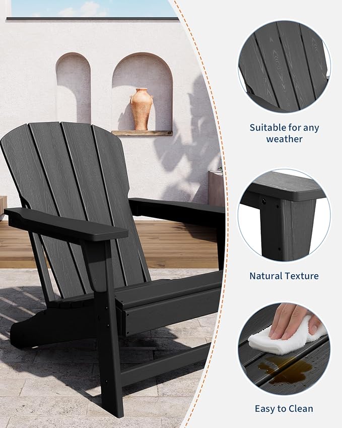 Modern HDPE Plastic Adirondack Chair - Oversize 380 LB Poly Lumber Weather Resistant Firepit Chair - Outdoor Patio - Photo 5