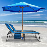 GYMAX Lounge Chairs for Outside, Extra High Folding Beach Tanning Lounger with Adjustable Backrest - Photo 2