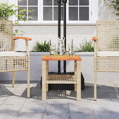 Small Square Garden Coffee Table, Beige Poly Rattan Outdoor Side Table for Patio, Balcony, Backyard, Weather-Resistant Furniture, 15.7 x 15.7 x 16.5 Inches