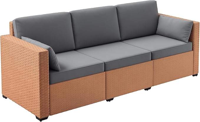 Outsunny Patio Couch PE Wicker Deep Seating Outdoor Sofa with Removable Cushions, 3 Seater Rattan Sofa - Photo 1