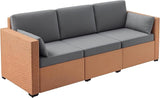 Outsunny Patio Couch PE Wicker Deep Seating Outdoor Sofa with Removable Cushions, 3 Seater Rattan Sofa - Photo 1