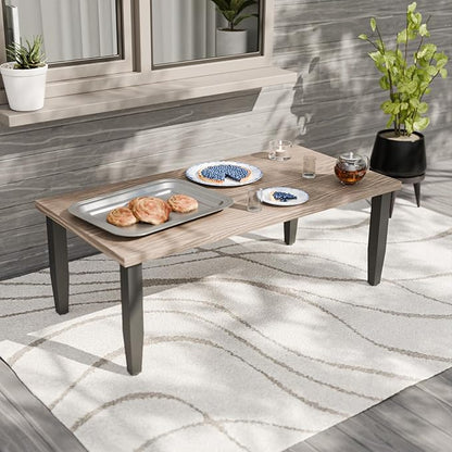 Modern Outdoor Coffee Table for Patio with Wood Grain Top, Stylish Patio Rectangle Table for Deck, Porch, Deck, or Garden