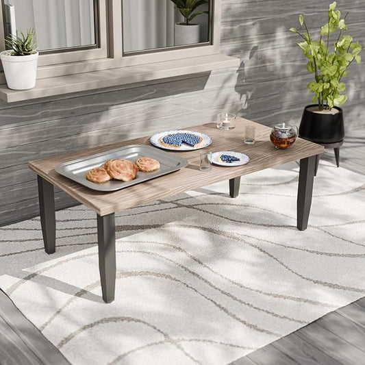 Modern Outdoor Coffee Table for Patio with Wood Grain Top, Stylish Patio Rectangle Table for Deck, Porch, Deck, or Garden