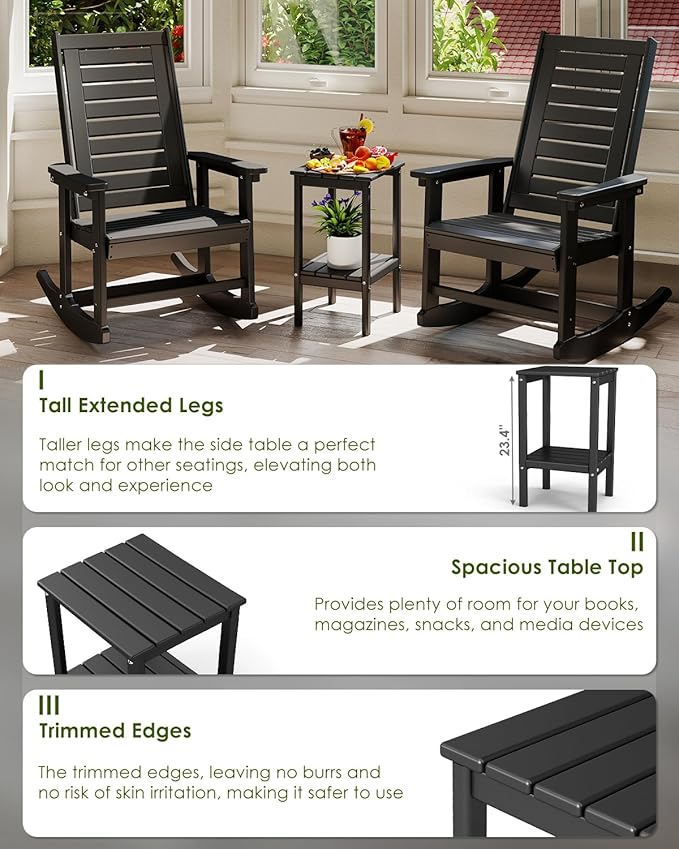 GREENVINES Tall-Outdoor-Side-Table Set of 2 | 23.5" | HDPE Plastic | Patio Adirondack End Tables | All Weather | 2-Tier - Photo 6