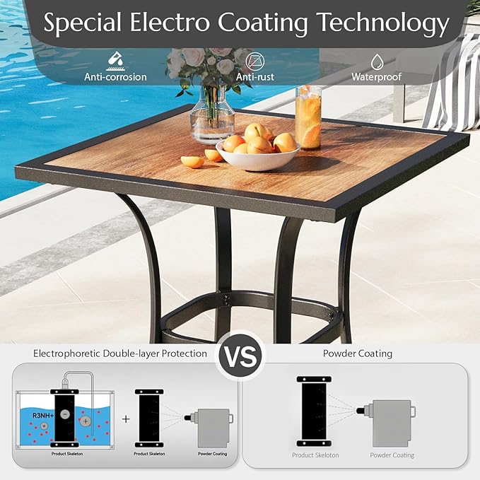 AECOJOY Outdoor Height Bar Table, 36'' Metal Frame Bar Table Bistro Square Table with Wooden Top - Photo 6