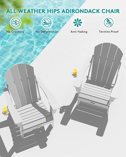 SERWALL Folding Adirondack Chair Set of 8, Weather Resistant Patio Chair with Cup Holder for Patio Garden Outdoors Fire Pit- Spanish Gray