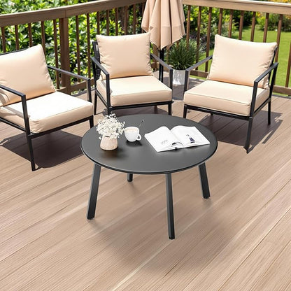 27.5inch Patio Coffee Table - Outdoor Side Table, Metal Steel Round Tables, Coffee Bistro Tables, Patio End Table, Portable Coffee Bistro Table for Deck Porch Yard