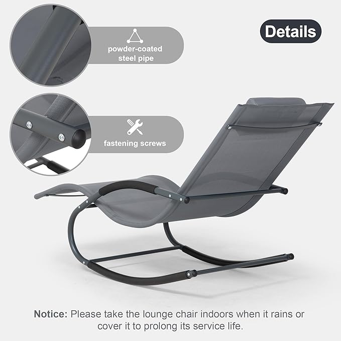 Outdoor Lounge Chair with Pillow, Pool Chaise Lounge Chair Set of 2, Grayish Blue