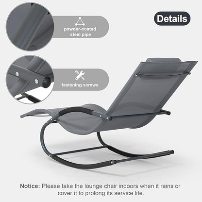 Outdoor Lounge Chair with Pillow, Pool Chaise Lounge Chair Set of 2, Grayish Blue