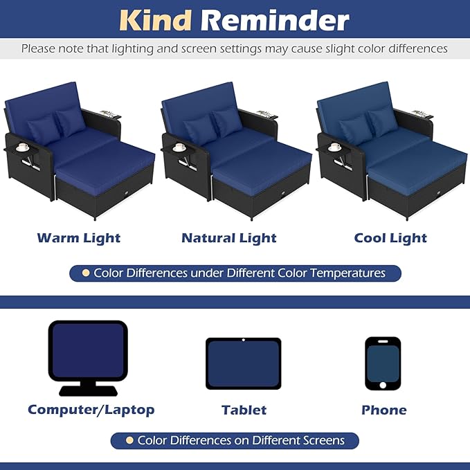 COSTWAY Patio Rattan Daybed with Cushions, Outdoor Wicker Loveseat Sofa with Storage Ottoman - Photo 9
