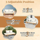 S AFSTAR Patio Convertible Couch Sofa Bed, Acacia Wood Chaise Lounger with Adjustable Armrest, Cushion & Pillows - Photo 4