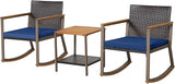 HAPPYGRILL 3 Pieces Rocking Bistro Set, Outdoor PE Wicker Rocking Chair with Coffee Table, Soft Seat Cushions Included - Photo 1