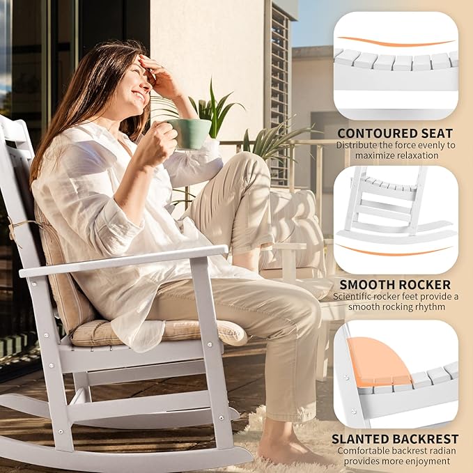FUNBERRY Outdoor Rocking Chairs Set of 4, HDPE All Weather Poly Lumber Rocker, High Back Patio Rockers Easy Assembly