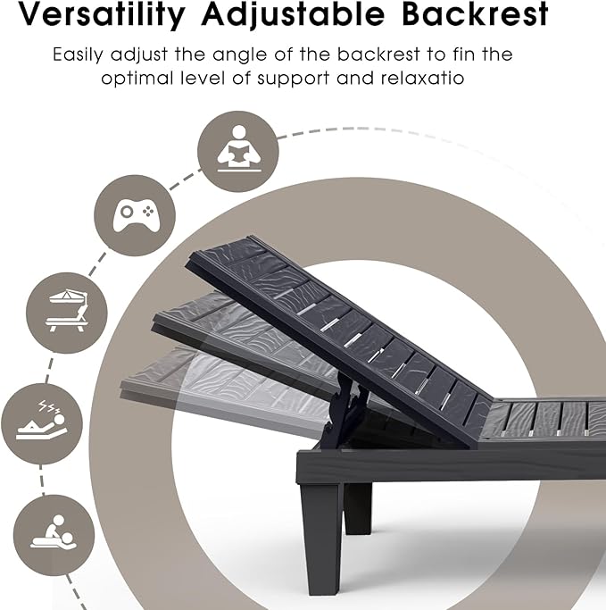 Outdoor Chaise Lounge Chair – 5-Position Adjustable Backrest, Waterproof Resin Wicker Sun Lounger for Pool, Patio - Photo 4