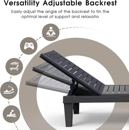 EasyUp Resin Chaise Lounge Chairs with 5-Position Backrest, UV & Fade-Resistant, Waterproof for Garden, Pool, Beach & Patio (Set of 2-Black)