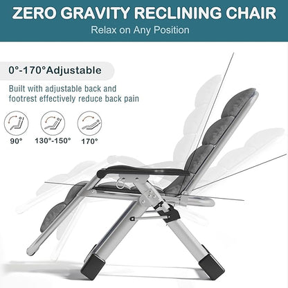 NAIZEA Padded Zero Gravity Chair, Folding Outdoor Lounge Chairs, Adjustable Reclining Camping Chairs with Cup Holder, Ergonomic Patio Lawn Chair for Balcony Beach Deck Yard