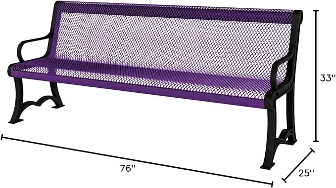 COATEDOUTDOORFURNITURE Coated Outdoor Furniture Heavy-Duty Outdoor Bench Thermoplastic Coated, Expanded Metal, Commercial-Grade Garden Bench, Made in America (Portable with Back, 4 Ft, Purple)