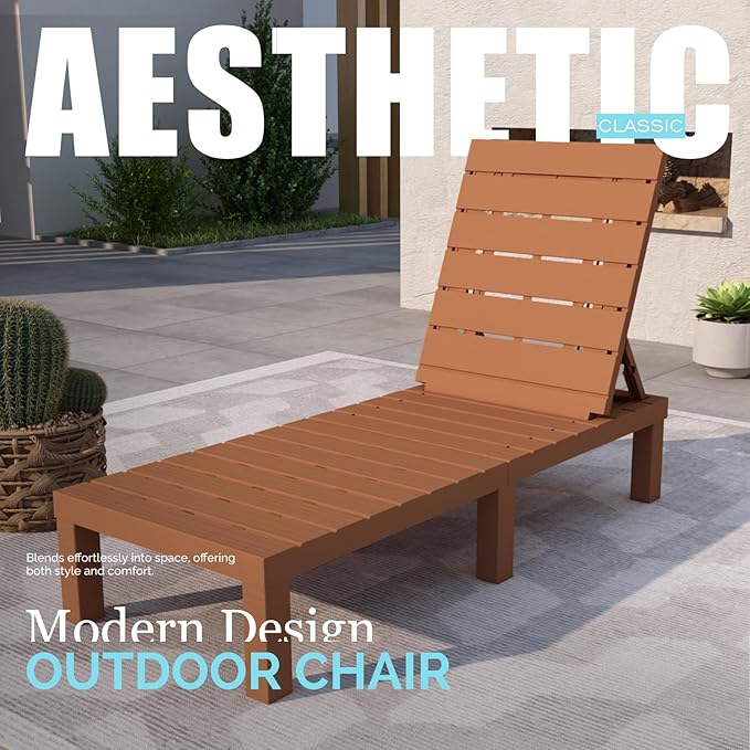 DIMAR GARDEN Outdoor Chaise Lounge,Resin Pool Lounge Chair Waterproof Recliner, Caramel