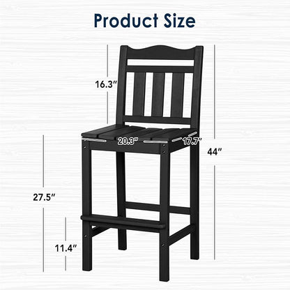 nalone Outdoor Bar Stool, HDPE Tall Adirondack Chair Bar Chair, Weather Resistance Bar Height Chairs for Balcony, Garden, Yard, Backyard (Black, Bar Chair)