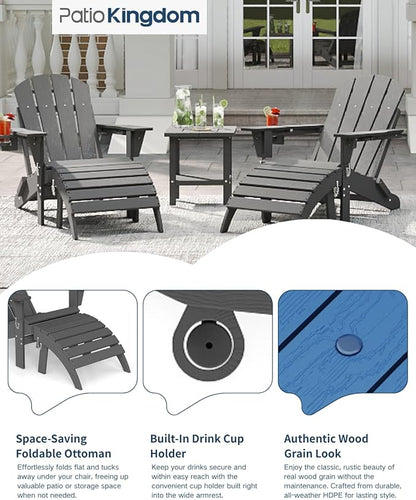 Adirondack Chair with Table Set,HDPE Plastic All Weather Fire Pit Chair with Cup Holder,3-Piece (Grey, 2 Chair &1 Table)