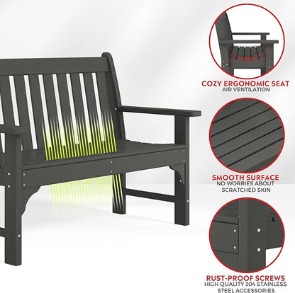 Costaelm Garden Bench, Farmhouse Park Front Porch for Entryway Bench Outdoor Seating Low Bench Patio Bench Outside/Indoor, Gray
