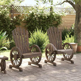 Solid Fir Wood Adirondack Chairs 2-Piece Set with Burnt Finish for Patio Garden Backyard Outdoor Seating Furniture - Photo 3